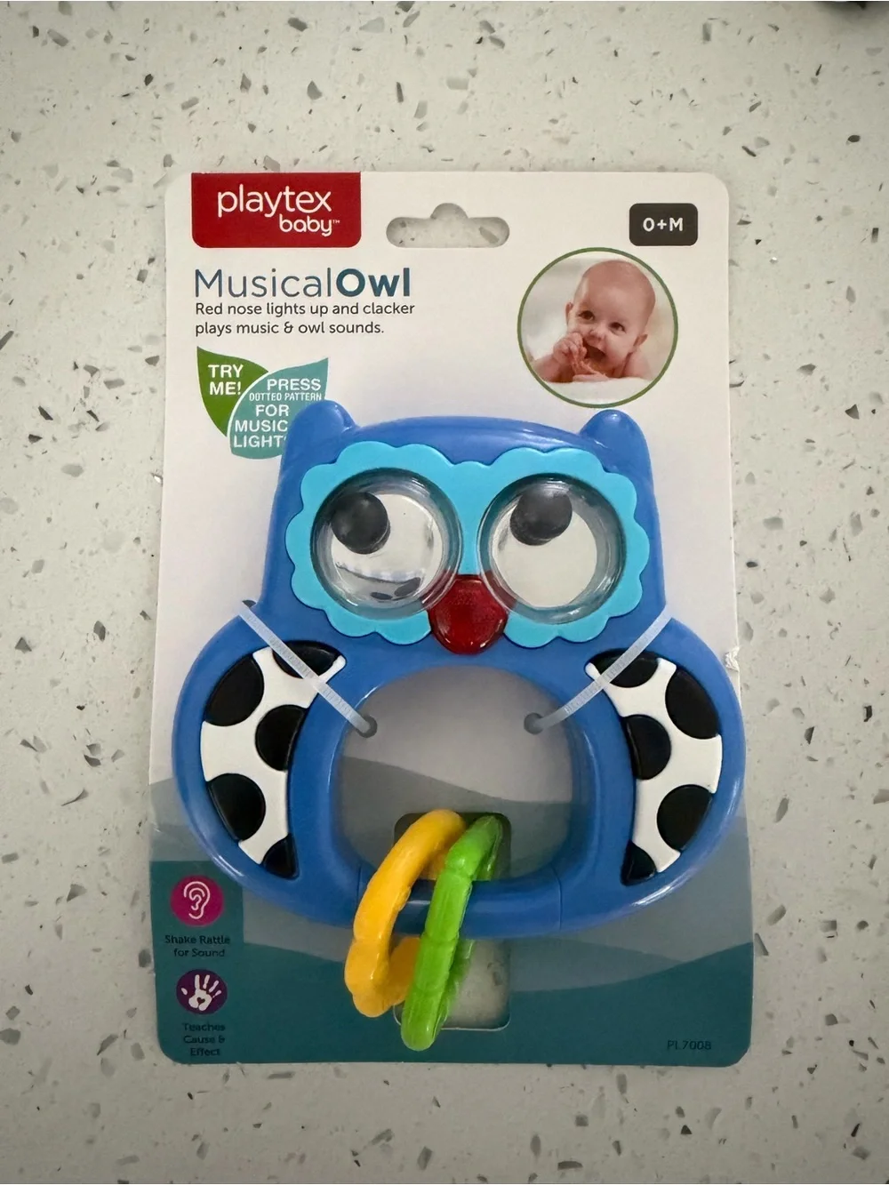 Playtex Musical Owl Rattle Teether - Blue with Yellow & Green Rings